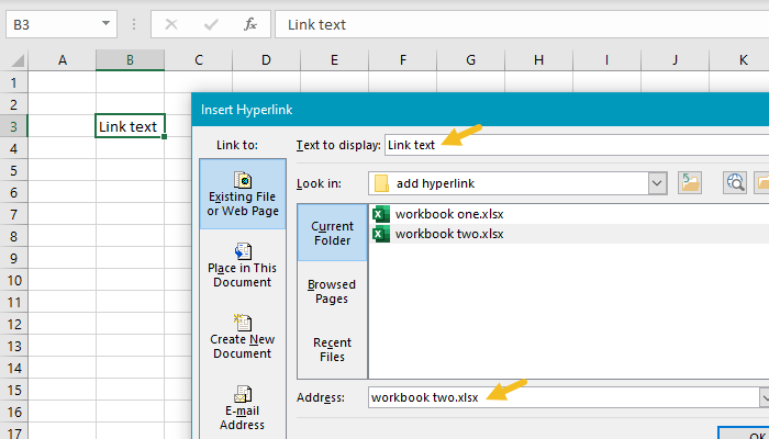 how to add hyperlink to words in excel